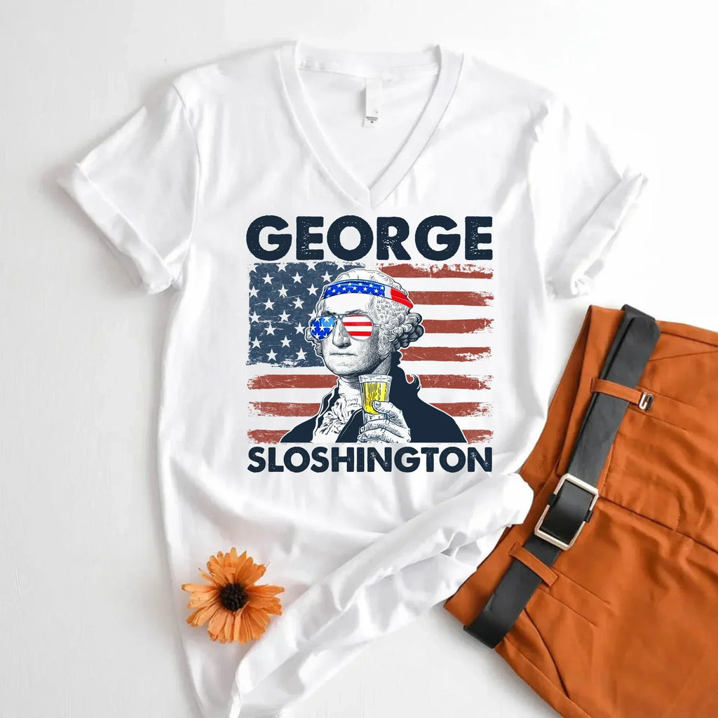George Sloshington 4th of July Unisex V-Neck T-Shirt