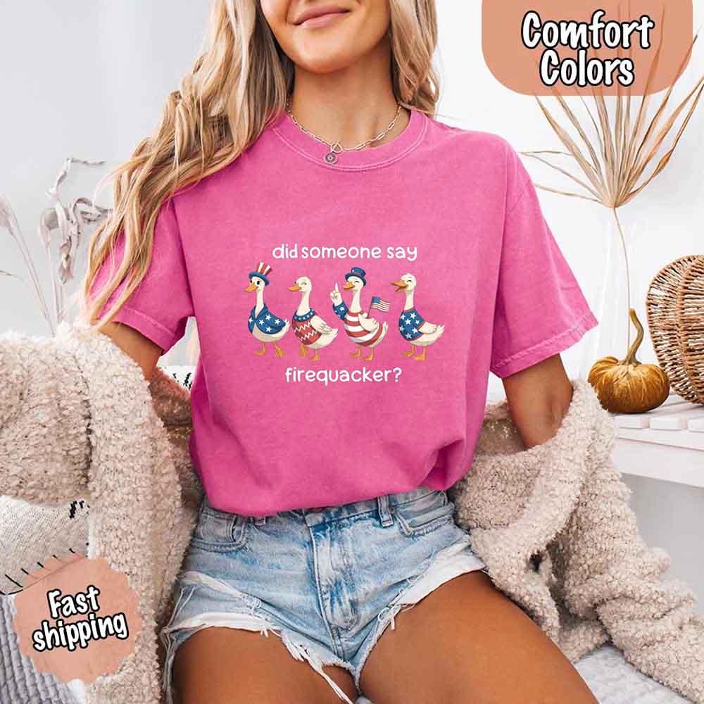 Firequacker Goose Comfort Colors Vintage 4th of July Tee
