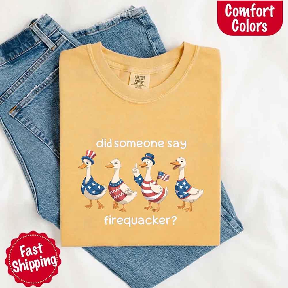 Firequacker Goose Comfort Colors Vintage 4th of July Tee