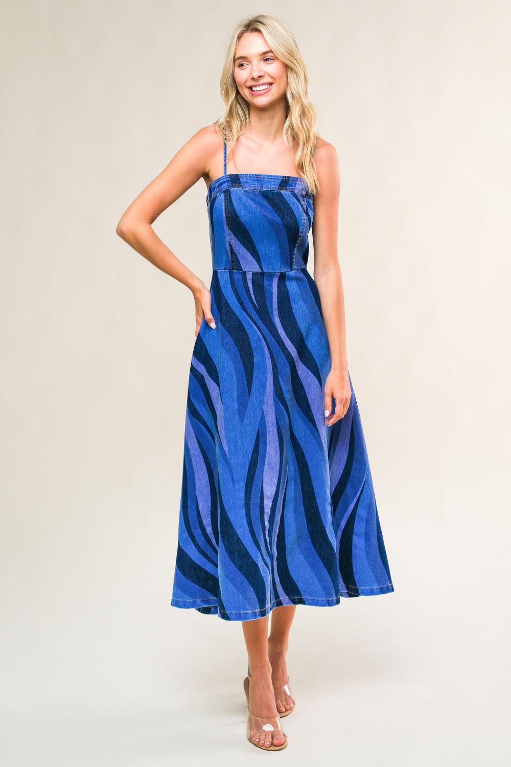 Women's Patriotic Denim A-Line Midi Dress