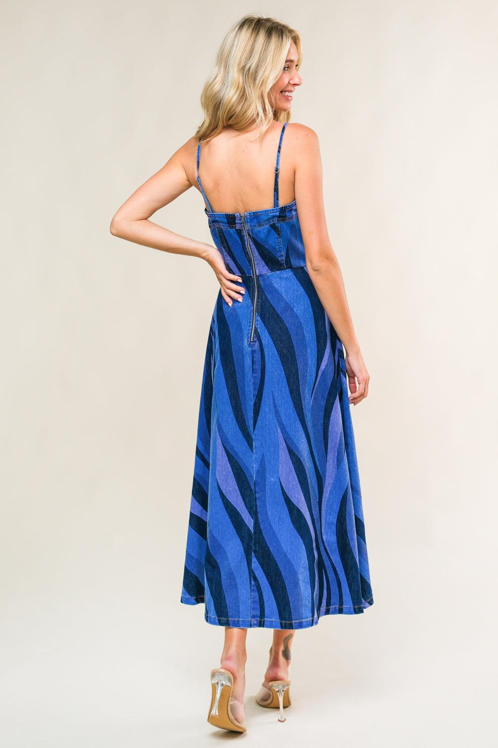 Women's Patriotic Denim A-Line Midi Dress