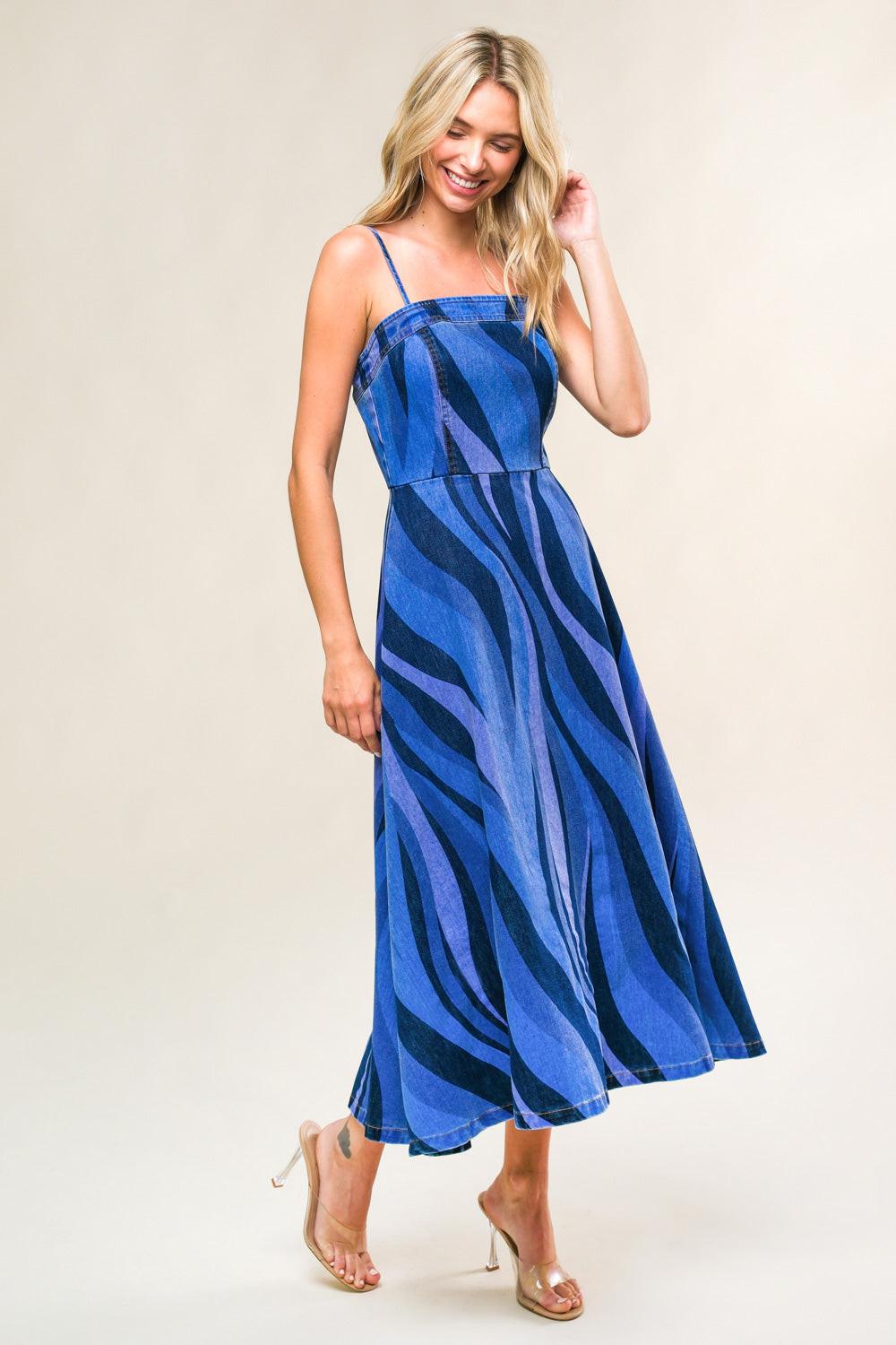 Women's Patriotic Denim A-Line Midi Dress