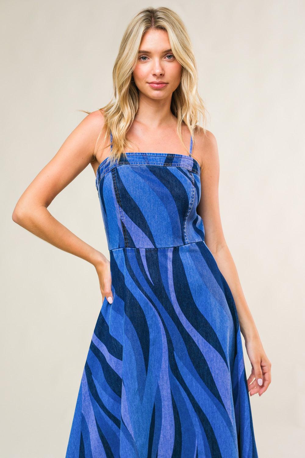 Women's Patriotic Denim A-Line Midi Dress