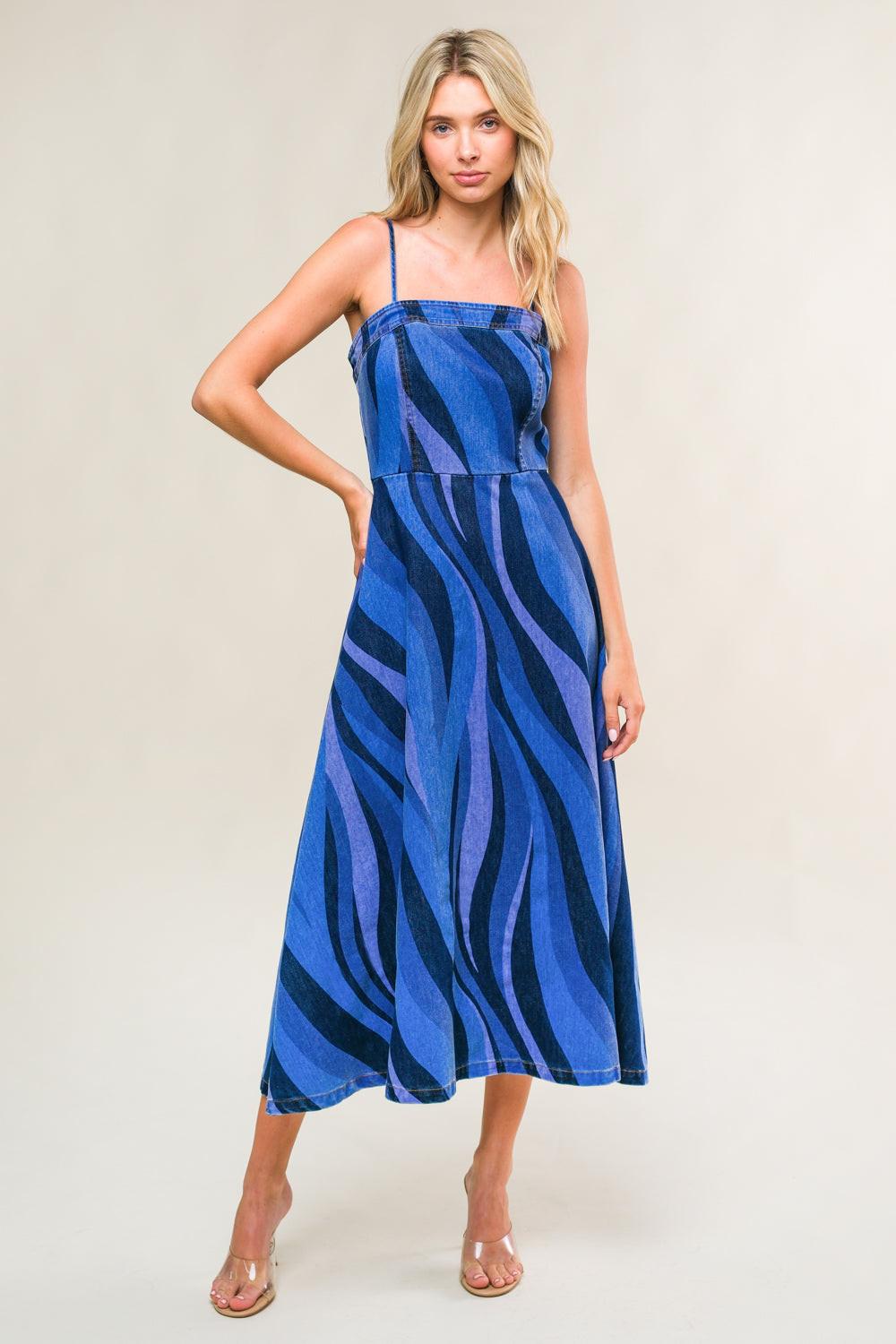 Women's Patriotic Denim A-Line Midi Dress