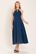 Americana Belle Indigo Denim Halter Midi Dress