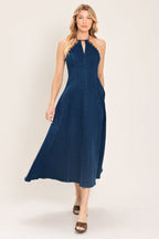 Americana Belle Indigo Denim Halter Midi Dress
