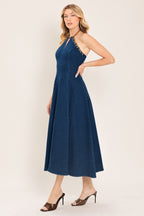 Americana Belle Indigo Denim Halter Midi Dress