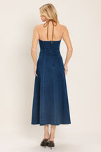 Americana Belle Indigo Denim Halter Midi Dress