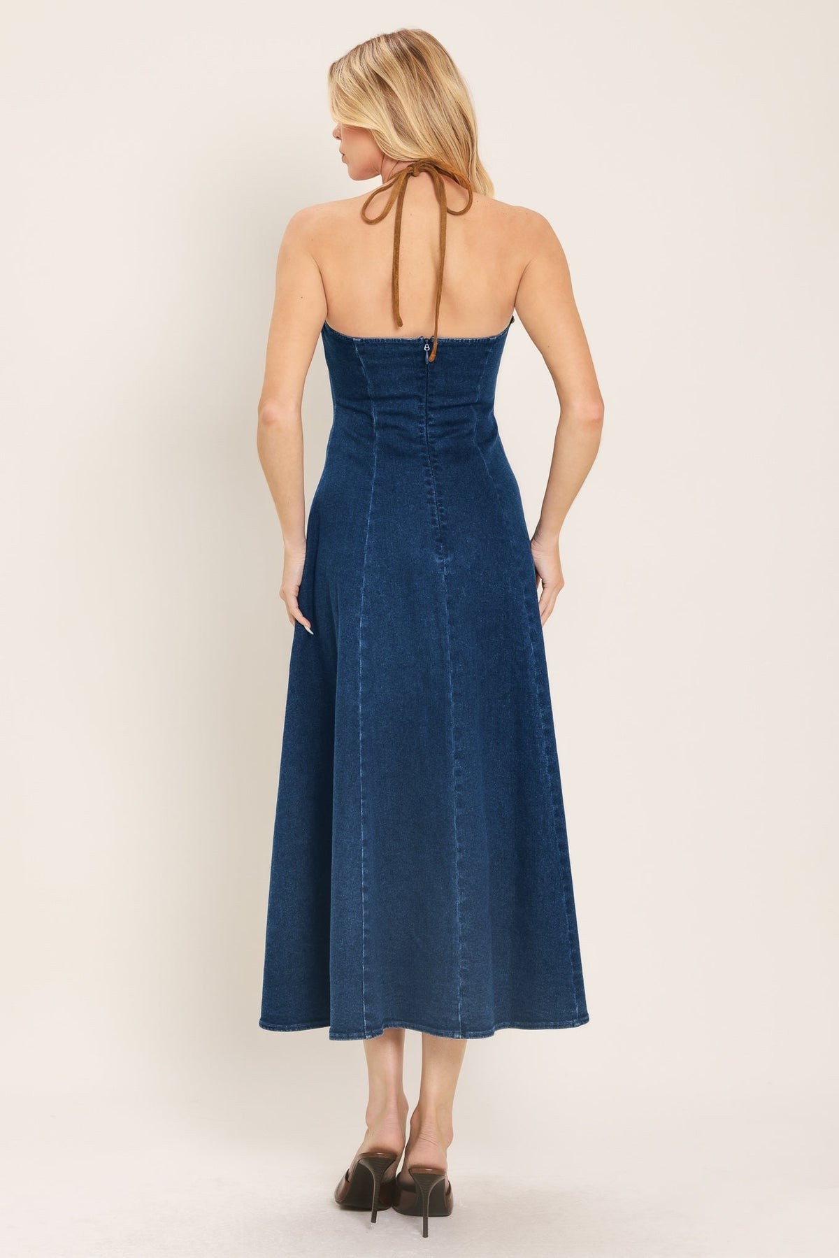 Americana Belle Indigo Denim Halter Midi Dress