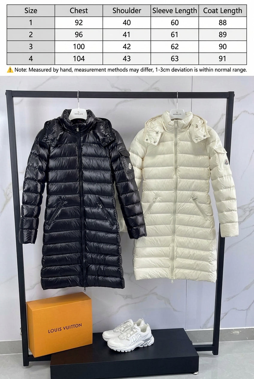 Moncler White Hooded Long Quilted Down Coat
