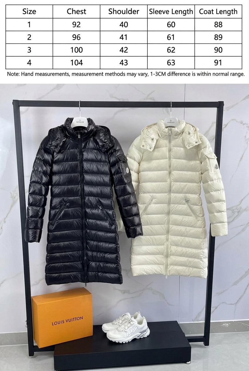 Moncler White Long Down Coat with Detachable Hood