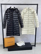 Moncler White Long Down Coat with Detachable Hood