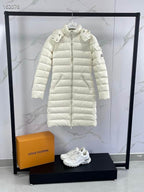 Moncler White Hooded Long Quilted Down Coat
