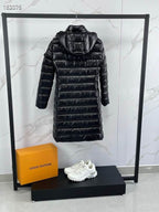 Moncler White Long Down Coat with Detachable Hood