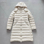 Moncler White Hooded Long Quilted Down Coat