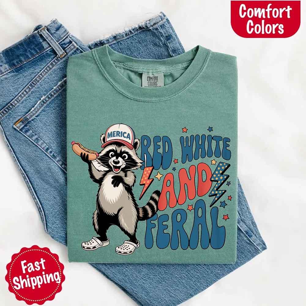 Red White & Feral Raccoon 4th of July Graphic Tee