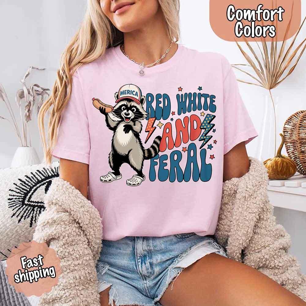 Red White & Feral Raccoon 4th of July Graphic Tee