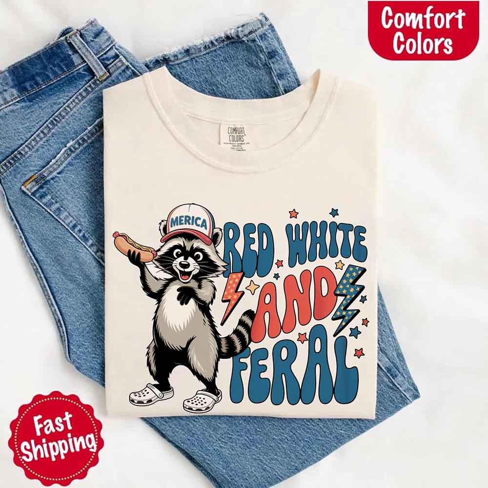 Red White & Feral Raccoon 4th of July Graphic Tee
