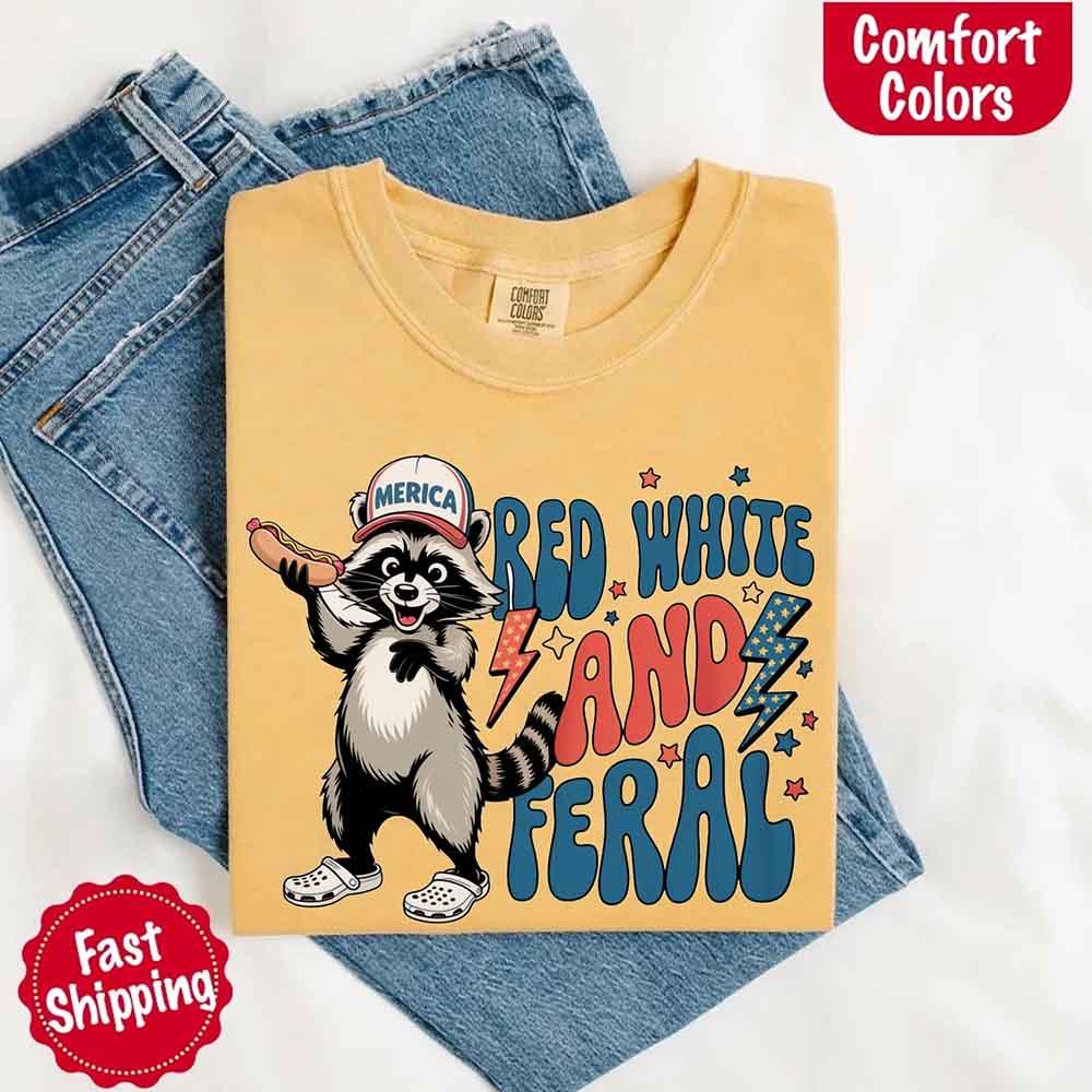 Red White & Feral Raccoon 4th of July Graphic Tee