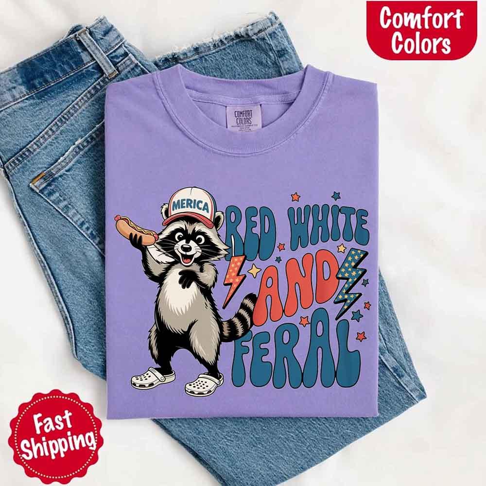 Red White & Feral Raccoon 4th of July Graphic Tee