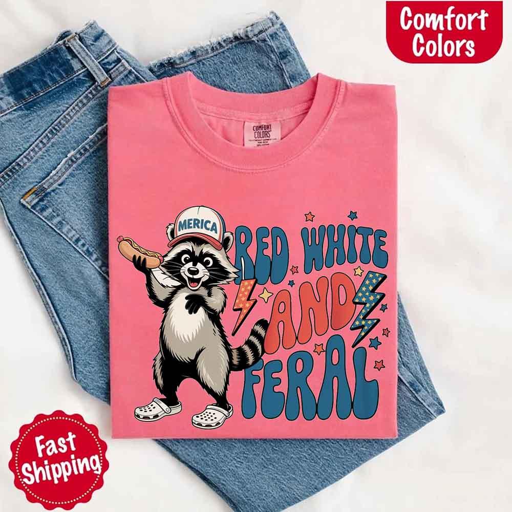 Red White & Feral Raccoon 4th of July Graphic Tee