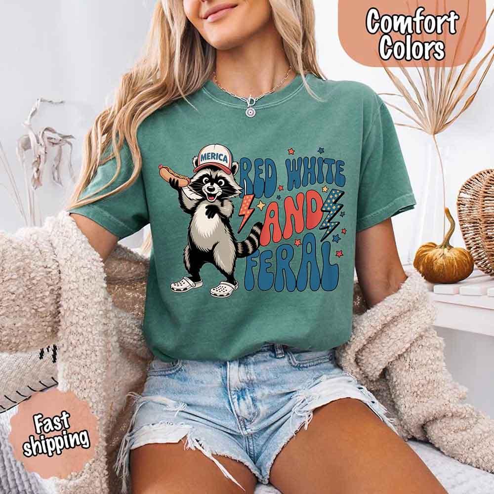 Red White & Feral Raccoon 4th of July Graphic Tee