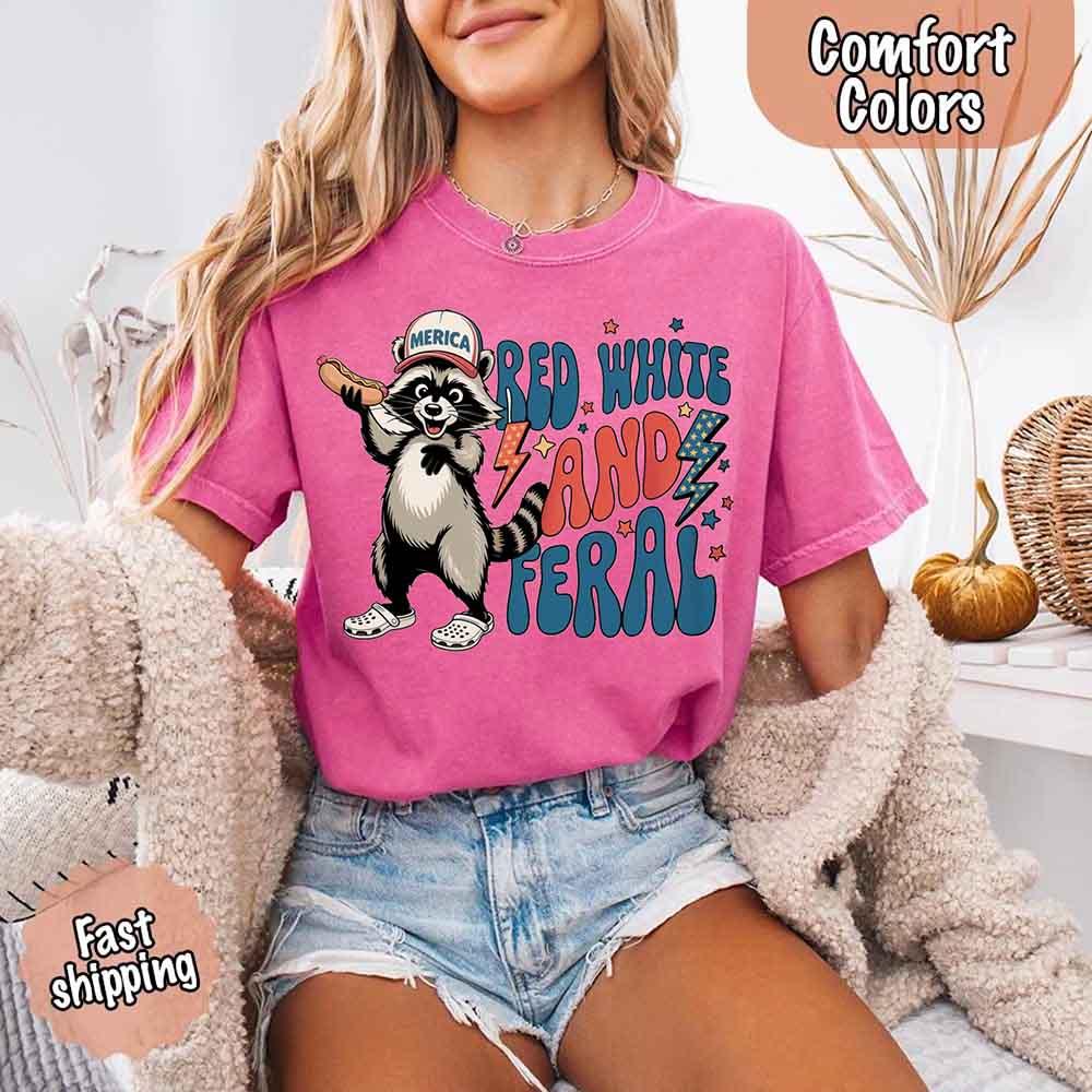 Red White & Feral Raccoon 4th of July Graphic Tee