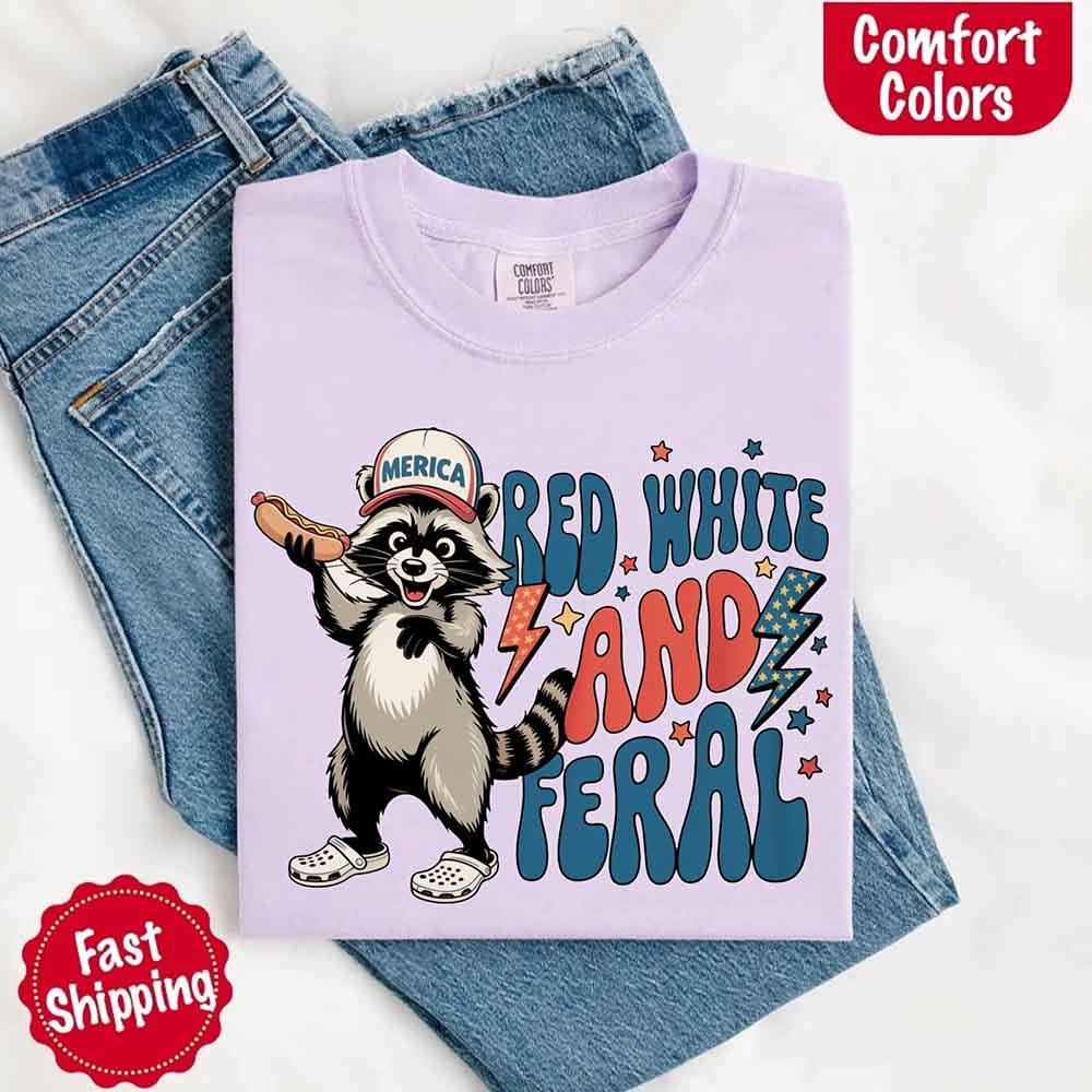Red White & Feral Raccoon 4th of July Graphic Tee