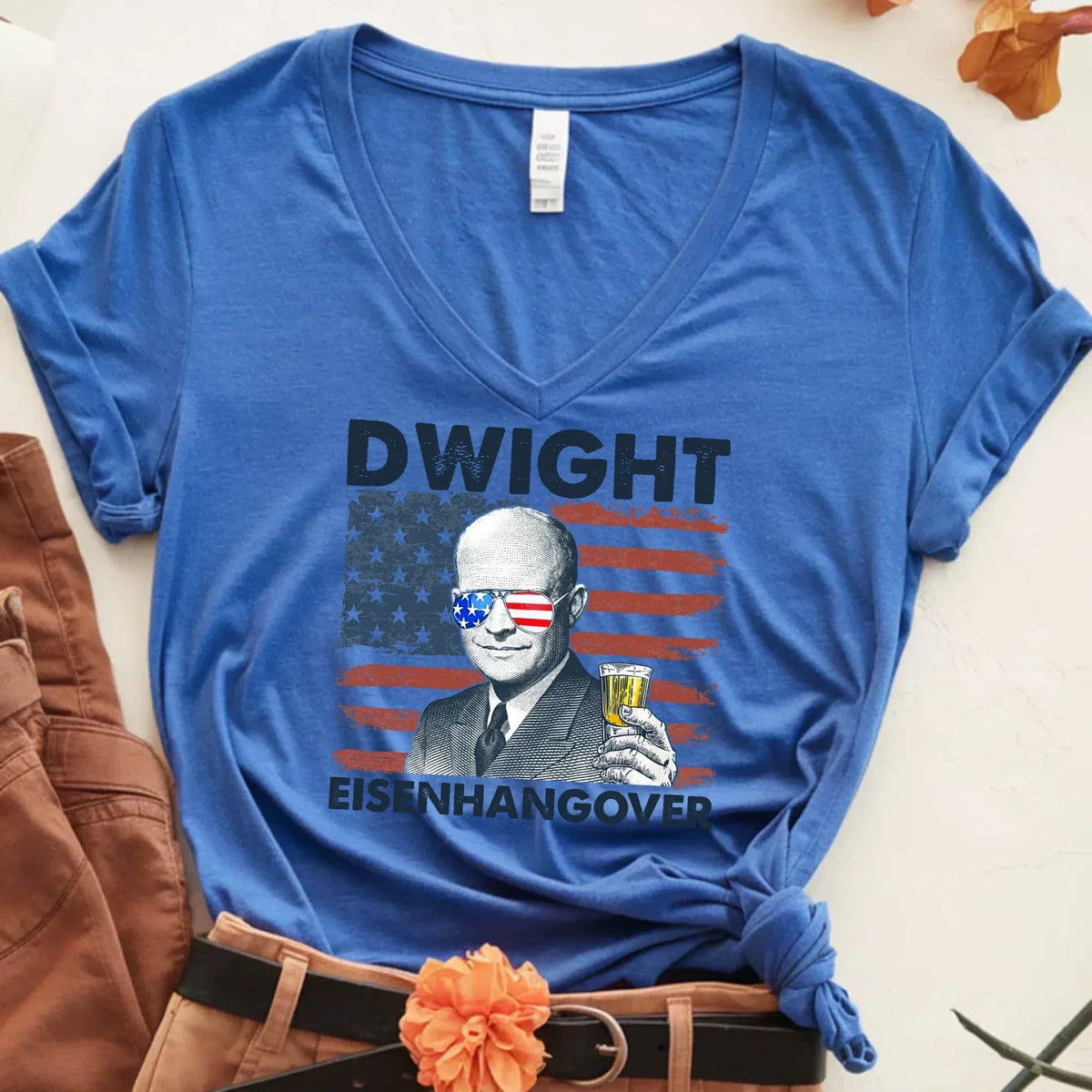 Dwight Eisenhangover Vintage V-Neck Patriotic T-Shirt